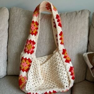Boho granny squares tote bag