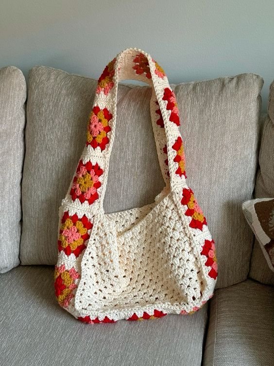 Boho granny squares tote bag
